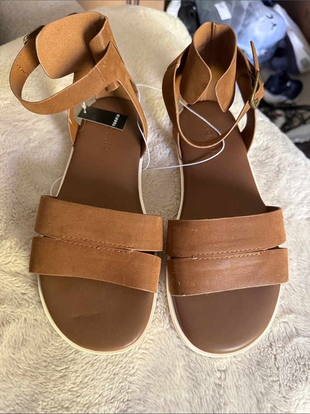 torrid Cognac Tan Double Strap Ankle Wrap Sandals